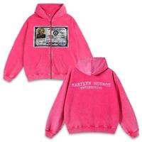 Vintage ID Card Graphic Washed Zip-Up Hoodie, Oversized Heavyweight Cotton Washed Zip Up Hoodie, Retro Unisex Heavy Cotton Wa...