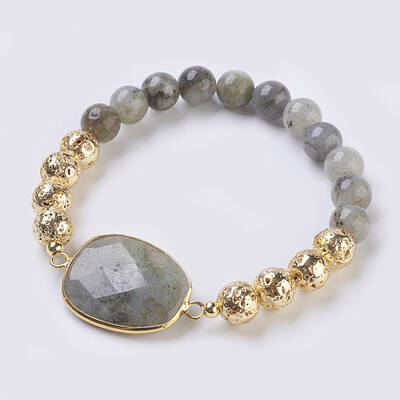 Electroplated Natural Lava Rock and Natural Frosted Amazonite Stretch Bracelets