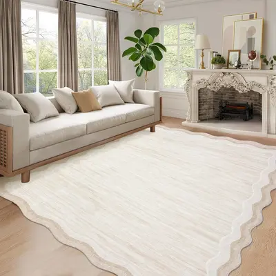 Garvee Scalloped Rug 5x7 Modern Solid Color Living Room Carpet, Non-Slip Contemporary Floor Rug, Machine Washable Low Pile In...