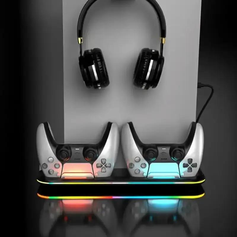 Cooling Station with RGB Light for PlayStation 5 Console, Dual Controller Charging Stand with Headphone Holder & 6 Game Slot ...