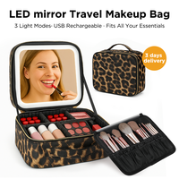 Behaesty 3-in-1 LED Vanity Makeup Bag with Mirror & Adjustable Dividers for Travel Desk or Dorm USB Rechargeable Lightweight ...