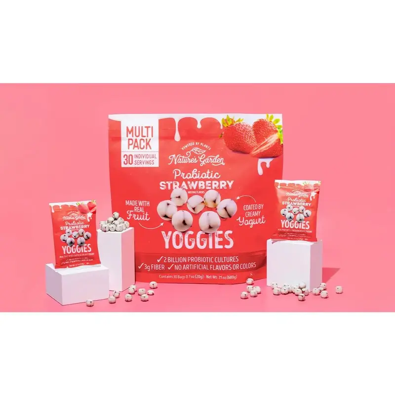 Natures Garden Probiotic Strawberry Yoggies - 30 Servings, Made with Real Fruit, Coated in Creamy Yogurt, 2 Billion Probiotic...