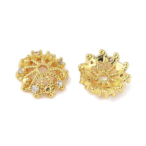 Brass Micro Pave Clear Cubic Zirconia Bead Caps