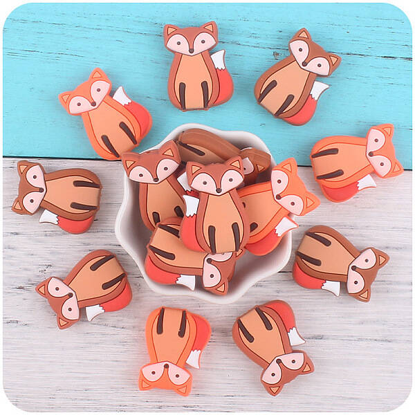 12Pcs 3 Colors Cartoon Fox Silicone Focal Beads