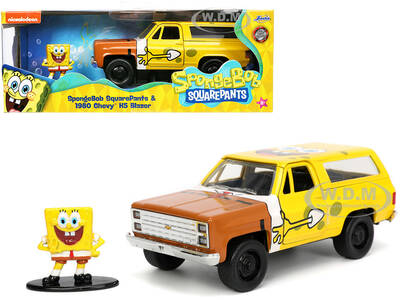 1980 Chevrolet K5 Blazer with SpongeBob SquarePants Diecast Figurine Hollywood Rides Series 1/32 Diecast Model Car by Jada