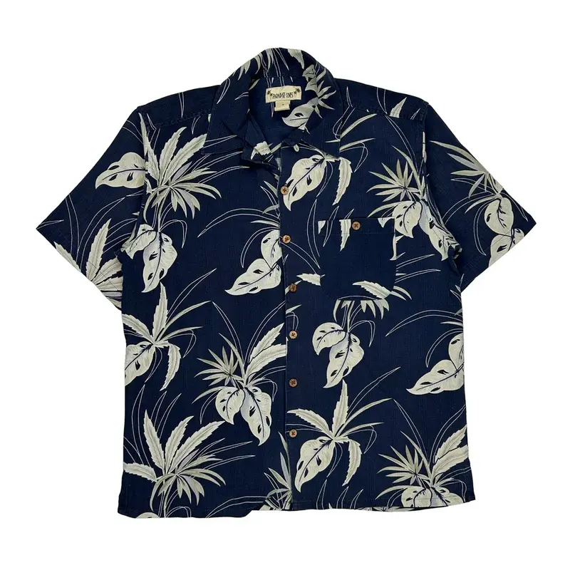 Paradise Coves Hawaiian Shirt - Medium Blue Silk