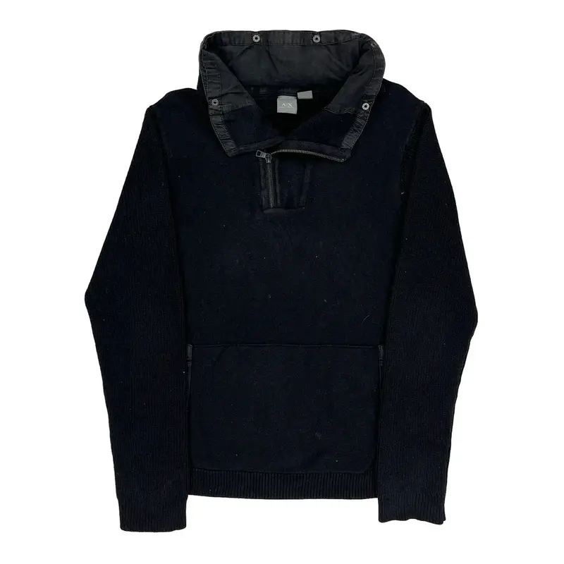 Armani Exchange 1/4 Zip - Large Black Cotton Blend