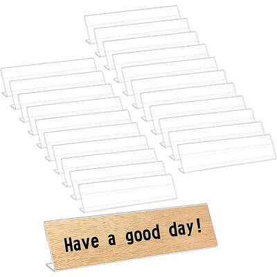 BENECREAT 22 Pack Acrylic Display Stands Name Plates for Desks 20x2.9x5cm Clear Back Sign Holder Stand for Table Display