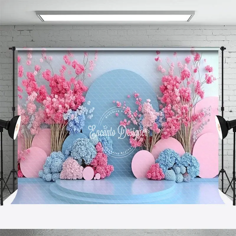 Aperturee Romantic Blue Pink Floral Wedding Photo Backdrop, 3X2FT(1MX0.6M), 14 USD, wedding backdrops, ENHD2J62-M