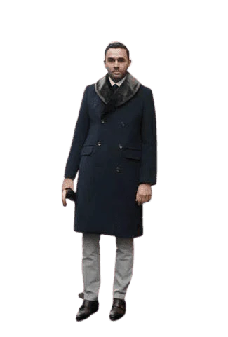 Wool Double Breasted Topcoat - Black Fur
