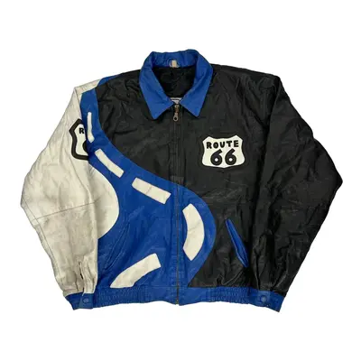 Route 66 Spellout Leather Jacket - Large Multicoloured Leather