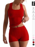 Women's Solid Crop Tank Top & Shorts Ribbed Lounge Set, Casual Comfy Sleeveless Top & Shorts PJ Set, Ladies Sleepwear for Sum...