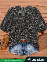 【Plus Size】 Ditsy Floral Print Blouse, Casual Notched Neck Top for Women, Women's Plus Clothing for Summer, Womenswear
