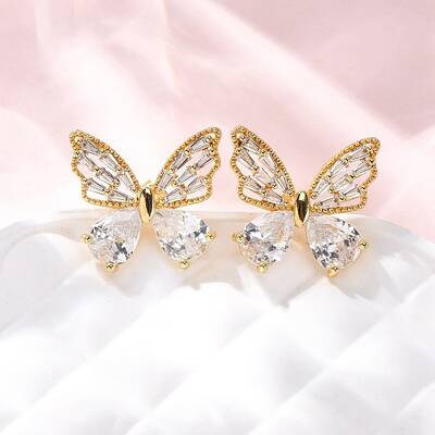 Brass Micro Pave Clear Cubic Zirconia Stud Earrings