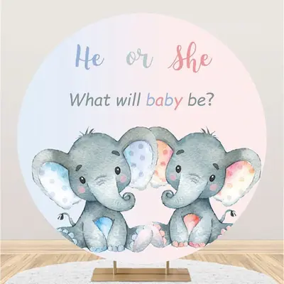 Aperturee Blue And Pink Elephants Round Baby Shower Backdrop | Round Backdrop Baby Shower | Baby Shower Arch Backdrop | Round...