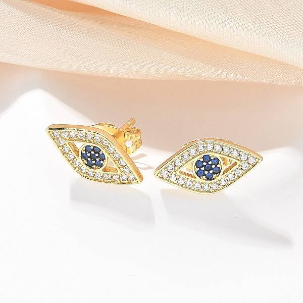 Brass Micro Pave Clear Cubic Zirconia Stud Earrings