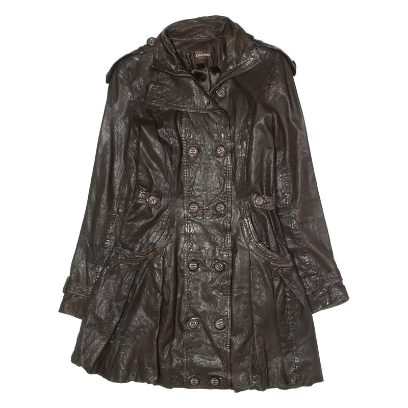 DANIER Womens Trench Coat Brown Leather XXS