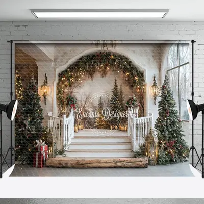 Arch Staircase Mural Christmas Photography Backdrop - Aperturee