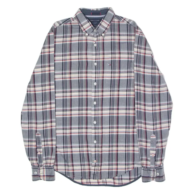 TOMMY HILFIGER New York Fit Mens Shirt Blue Plaid Long Sleeve S