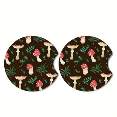 Mushroom Pattern Car Coaster, 2 Counts Round Car Cup Holder Coaster, Car Interior Decoration Accessories for Women & Men