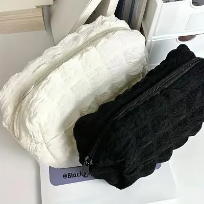 Large Capacity Pencil Case, 2 Counts  Lovely Soft Puff Design Pen Bag, Stationery Storage Bag for Home School Office Dormitor...