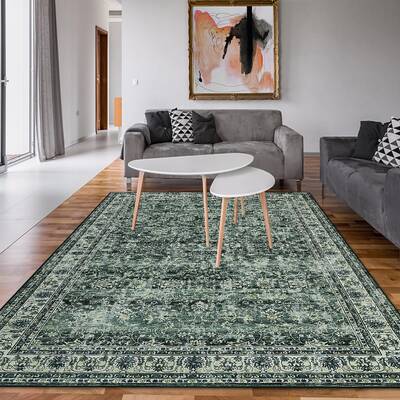 Garvee Area Rug 10x13 Large Vintage Floral Print Rug for Living Room Bedroom Dining Room Green