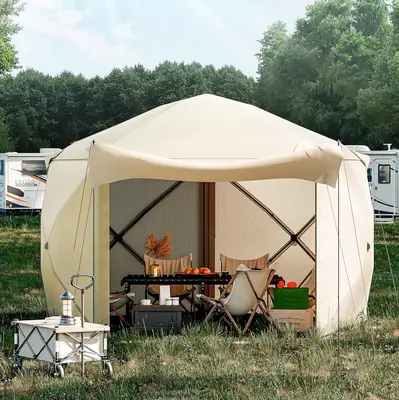 Garvee 10'x10' Pentagonal Pop-Up Screen Tent with 5-Sided Canopy - Outdoor Camping Tent for Patio, Backyard & Lawn, 210D Oxfo...