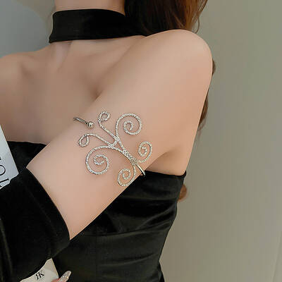 Butterfly Alloy Upper Arm Open Cuff Bangles