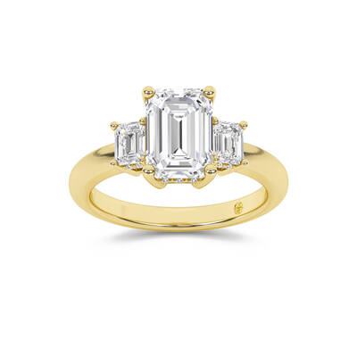 Seraphina Three Stone Hidden Halo Emerald Cut Lab Grown Diamond Engagement Ring | 10K Yellow Gold 3 1/10 CT. TW.