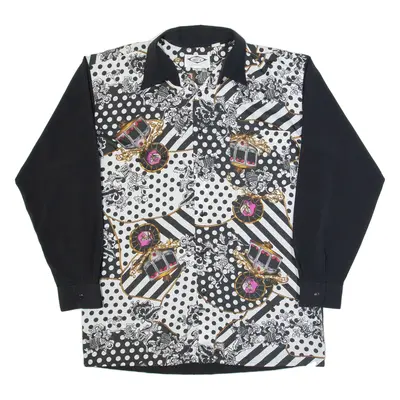 DAY-X Womens Printed Shirt Black Collared Long Sleeve Crazy Pattern M
