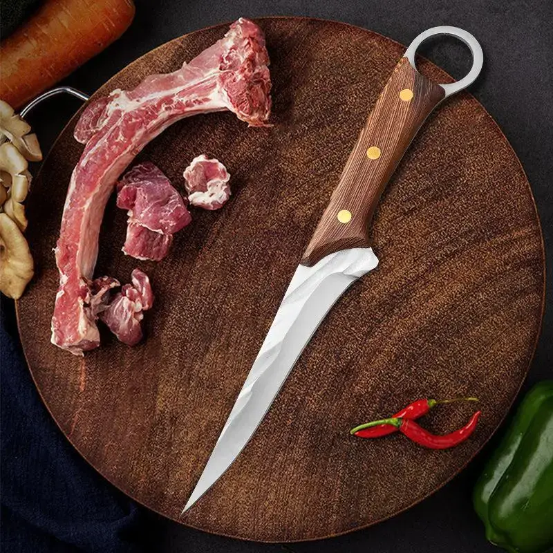 Stainless Steel Meat Boning Knife with PU Leather Cover, Portable Meat Cutter, Household Meat Boning Knife for Home Kitchen O...