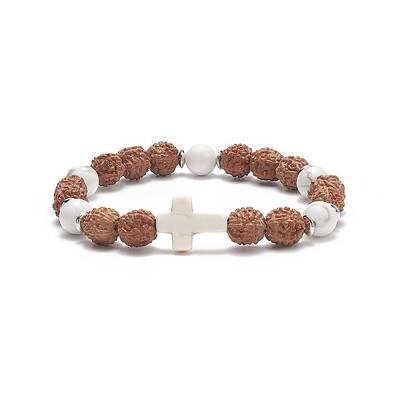 Natural Howlite & Rudraksha & Synthetic Turquoise(Dyed) Stretch Bracelet