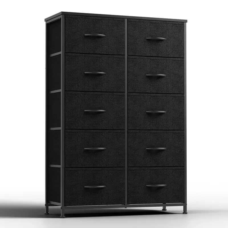Dresser for Bedroom Storage, Fabric Storage with 10 Drawers and Sturdy Metal Frame for Family and Dormitory
