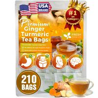 Premium 210 Turmeric Ginger Tea Bags, 100% Natural Ingredients, Hand-made Blend of Turmeric and Ginger, Eco-conscious Tea Bag...
