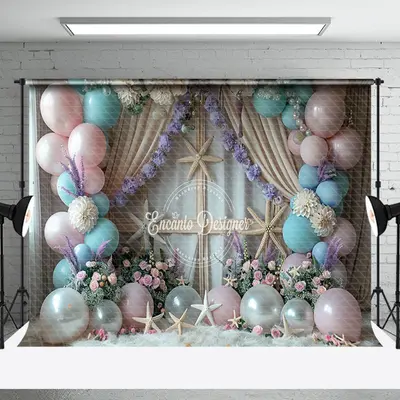 Floral Colorful Balloon Starfish Cake Smash Backdrop