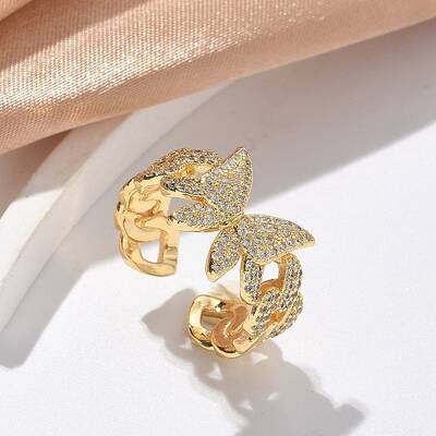 Brass Micro Pave Clear Cubic Zirconia Cuff Rings for Women