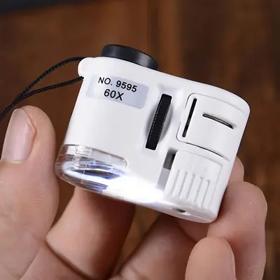 Portable Mini Pocket Microscope, 60X Handheld Magnifying Glass with LED Light, Mini Jewelry Detector Magnifier, Optical Instr...