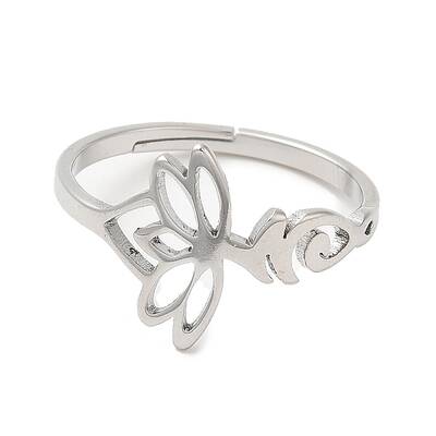 Non-Tarnish 304 Stainless Steel Hollow Lotus Adjustable Ring for Women