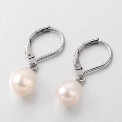 Teardrop Freshwater Pearl Leverback Dangle Earrings