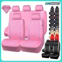 CAR PASS Bling Car Seat Covers,Shining Rhinestone Waterproof Faux Leather Pink Accessories Universal Fit Auto Glitter Crystal...