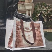 2025 Laminated Portable Woven Bag Pp Plastic Waterproof Laminated Snakeskin Bag Luggage Packaging Storage Print Shopping Bag