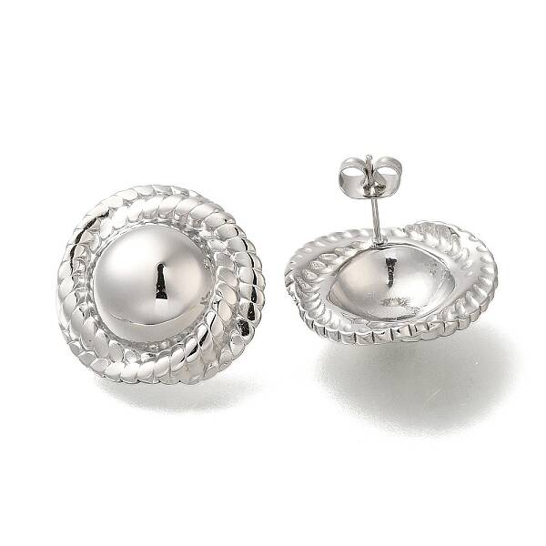 304 Stainless Steel Flat Round Stud Earrings for Women