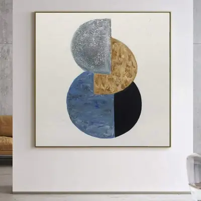 Abstract Minimalist Paintings On Canvas Textured Art Abstract Shapes Art In Grey, Blue, Yellow and Black Colors Solar Eclipse...