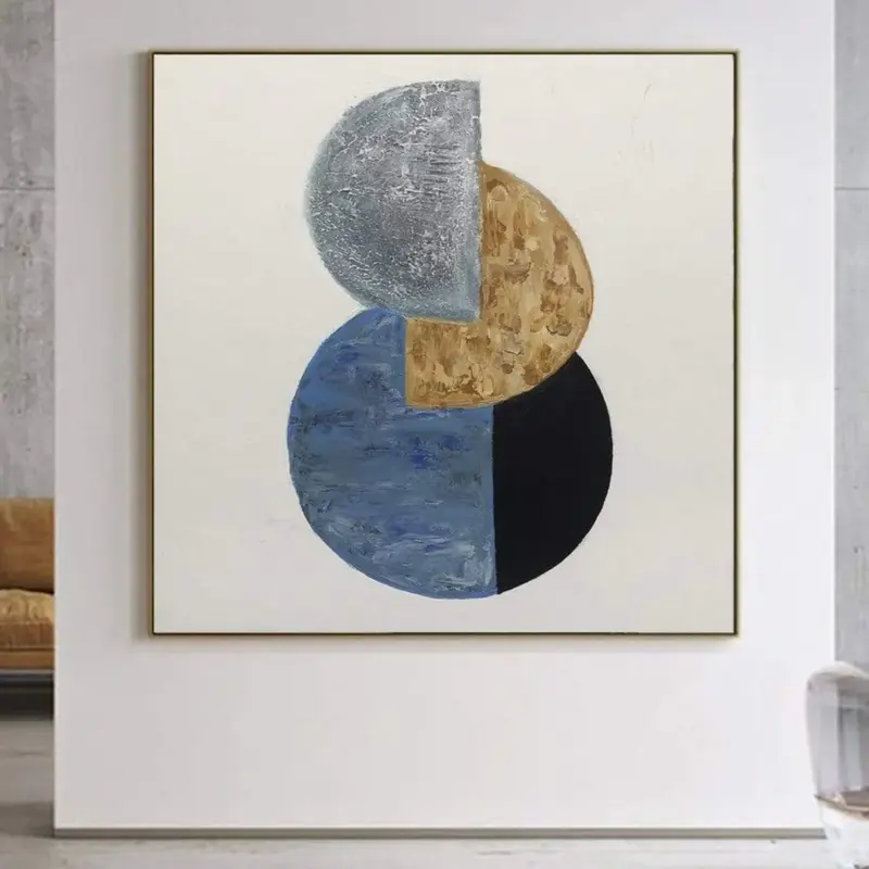 Abstract Minimalist Paintings On Canvas Textured Art Abstract Shapes Art In Grey, Blue, Yellow and Black Colors Solar Eclipse...