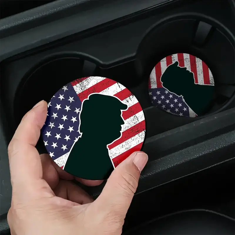 Golden White House-themed car coasters, high-quality car cup holder mats, 1 pair for internal protection and decoration, gift...