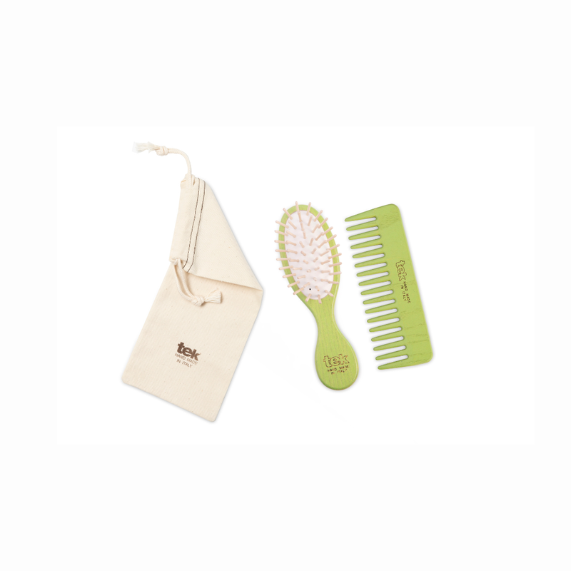 Tek - Purse kit: small oval lime brush and comb with cotton pouch