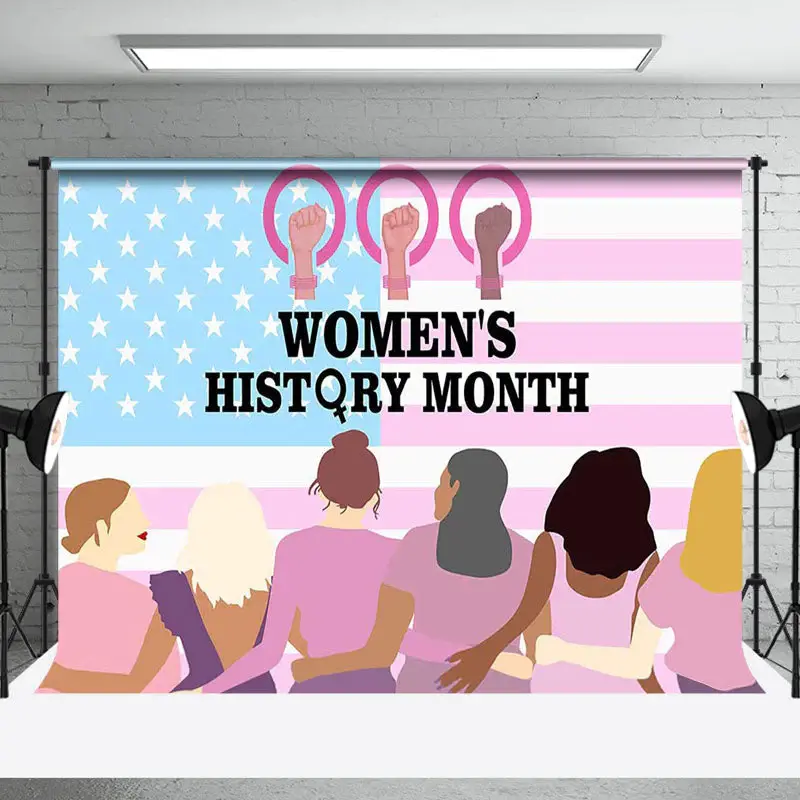 Usa Flag United Happy Womens History Month Backdrop - Aperturee
