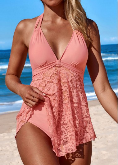 Modlily Lace Mid Waisted Pink Swimdress and Panty - XXL