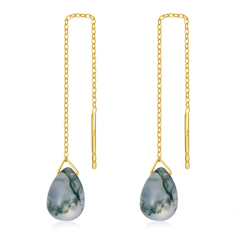 14K Gold Agate Drop Earrings