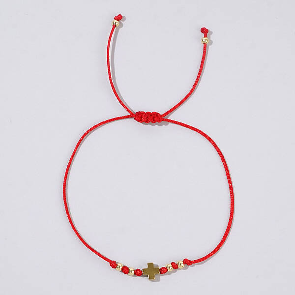 Adjustable Cross & Round Braided Bead Bracelets for Women